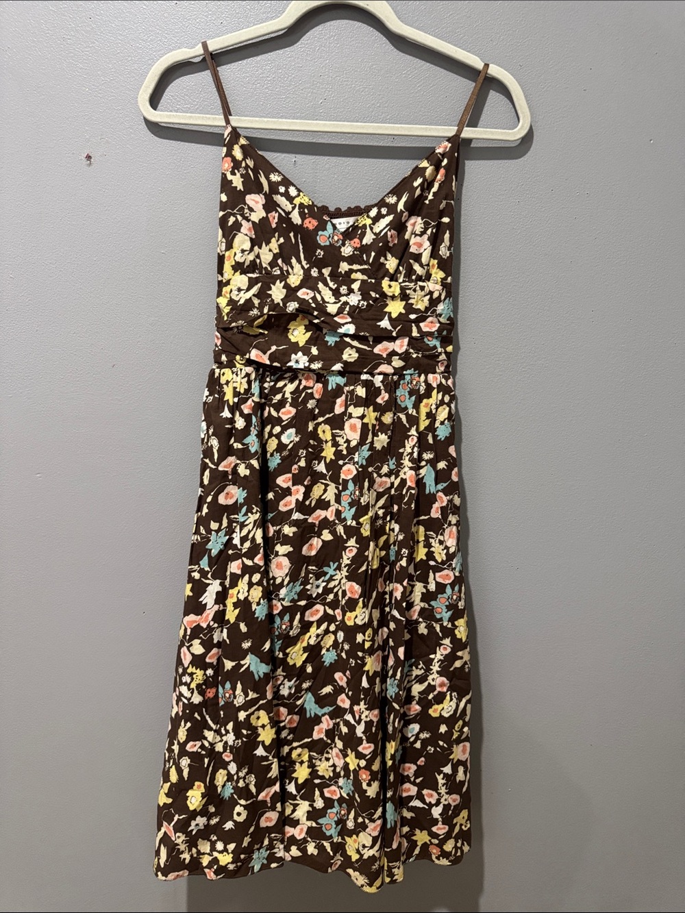 Brown Floral Spaghetti Strap Sundress with Multicolor Flowers